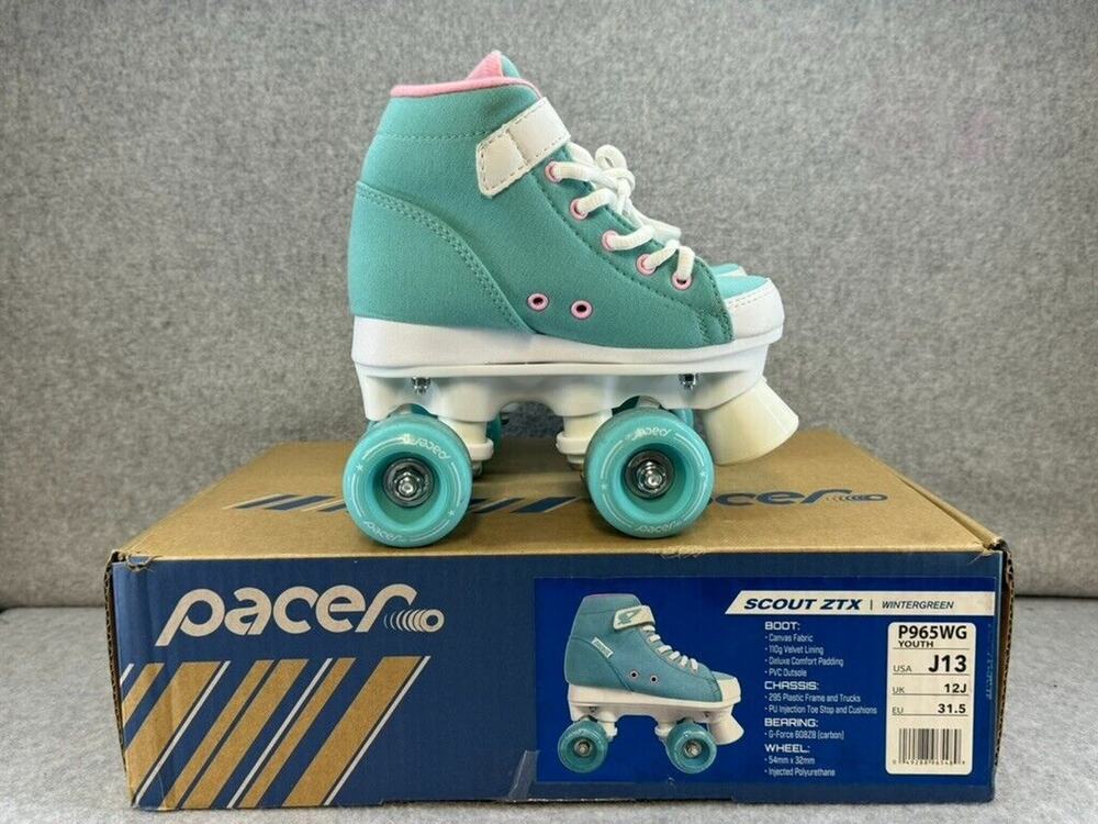 PACER Scout ZTX Quad Indoor-Outdoor Roller Skates & Pads - Wintergreen- Youth 13